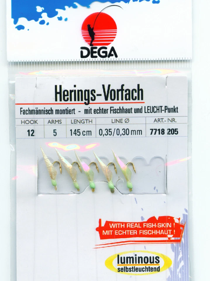DEGA Heringsvorfach MINI echte Fischhaut 5Haken #12 Fluo Paternoster - Bild 1 von 1