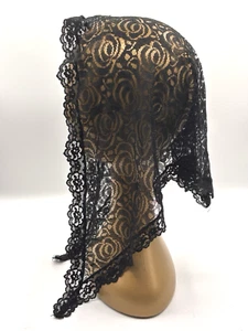 Mantilla Catholic Liturgical Veil Church Chapel Head Cover Black Lace Vintage - Picture 1 of 3