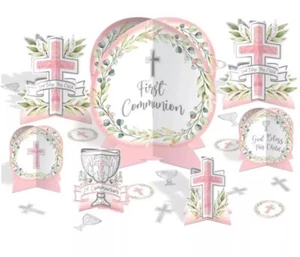 My First Communion Girl Table Decorating Kit AND 9 First Communion Balloons Pink - Picture 1 of 6