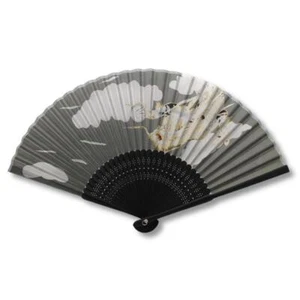VENTILADOR DE MANO DE SEDA 8" Lucky Dragon Gris y Negro Cartera de Bolsillo Plegable de Alta Calidad - Imagen 1 de 3