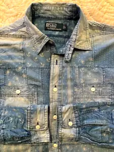 Vt Ralph Lauren Polo Country Sportsman Patchwork Aztec Western Denim Jean Shirt - Picture 1 of 14