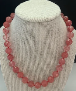 Collana di perle sfaccettate rosa e rosa chiaro quarzo ciliegia vintage clavicola 16" - Foto 1 di 12