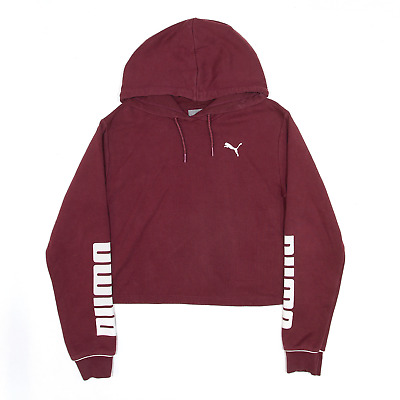PUMA Cropped Sports Maroon Pullover Hoodie Womens XS • 20.55€