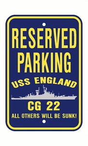 USS ENGLAND CG 22 DLG 22 Parking Sign U S Navy USN Military Sign PSNBY - Picture 1 of 4