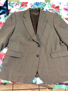 MEN'S SZ 48 R TOWNCRAFT SUIT JACKET COAT GREY TAN PLAID WOOL BLEND BLAZER - Picture 1 of 12
