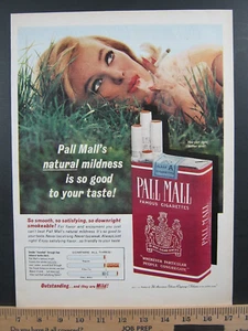 1963 Vintage Print Ad Pall Mall Cigarettes Tobacco Woman In Grass Poster Art - Picture 1 of 2