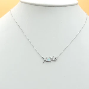 925 Solid Sterling Silver CZ Hugs & Kisses (X o X o) Pendant Necklace - Picture 1 of 5