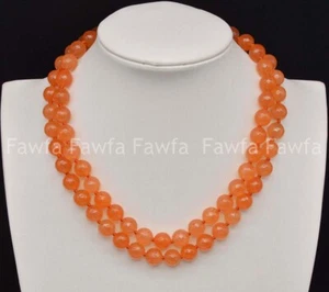 2 Rows Natural 10mm Faceted Orange Topaz Gemstone Round Beads Necklace 17-18'' - Picture 1 of 3