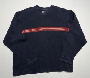 Abercrombie L Men’s Vintage Waffle Knit Sweater Navy Red Stripe Cotton Pullover - Bild 1 von 6