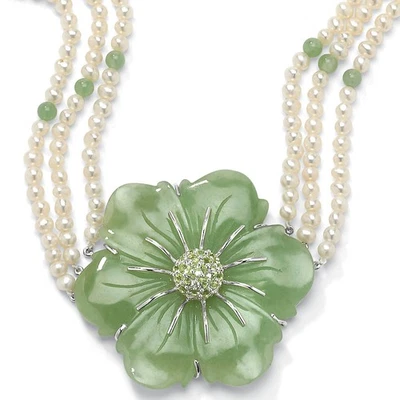 1.20 TCW Jade and Cultured Freshwater Pearl Necklace in .925 Sterling Silver - Image 1 of 4