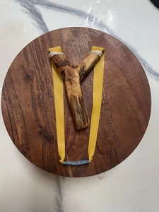 Natural Fork Deadfall Slingshot Epoxy Filled Gold Flatbands Hand Made In USA - Picture 1 of 9