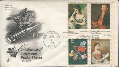 Scott 1532,33,36 & 37 FDC - 10 cent - 1974 - Universal Postal Union - FDOI - Image 1 of 2