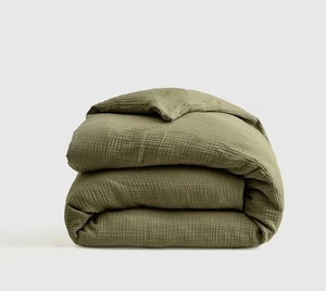Quince Organic Cotton Airy Gauze Olive Duvet Cover! Full/ Queen (1107) - Picture 1 of 11
