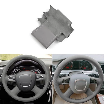 Cubierta de cuero gris del volante de costura para Audi Q5 8R 2008 2009 2010 2011 2012 Foto 1 de 4