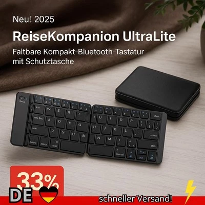 ReiseKompanion UltraLite: Faltbare Bluetooth-Tastatur mit Tasche - Bild 1 von 4