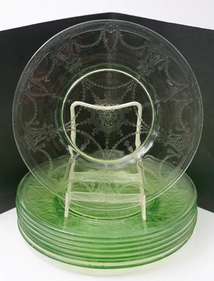Vintage Cameo Ballerina Green Glass 8” Salad Plates ~Set Of 8~ - Image 1 of 2