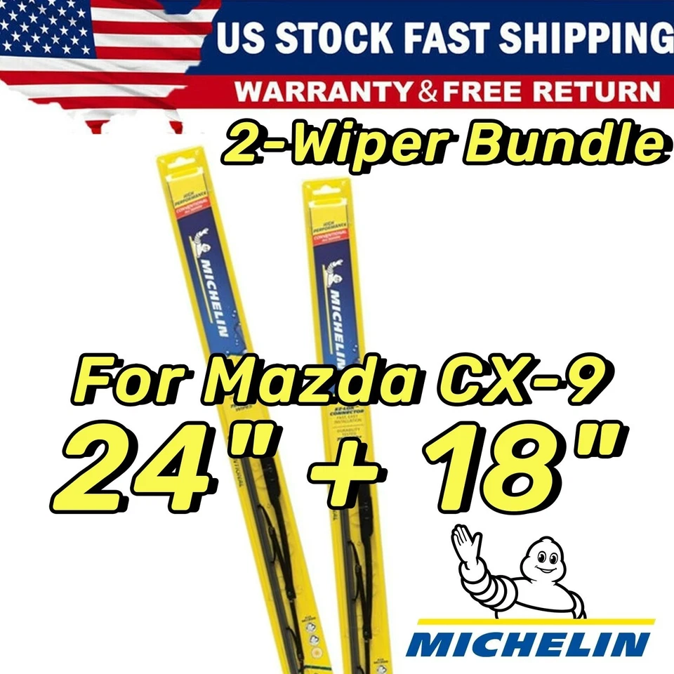 Wiper Blades 2-Pack OE-Style For Michelin fit 2016+ Mazda CX-9 CX9 - 2417B/1817B - Imagem 1 de 4