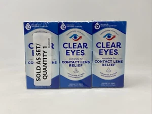 3 X Clear Eyes Contact Lens Relief Eye Drops, 0.5 Fl Oz Exp 07/25 - Picture 1 of 4