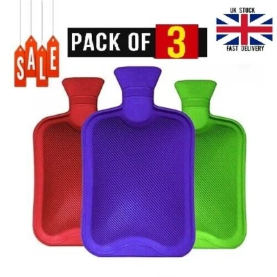 New 3 X 2L Hot Water Bottle Natural Rubber Warmer Large Pain Relief Heat Aching - Image 1 of 4