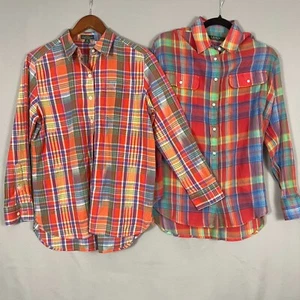 Lot of 2 Lauren Ralph Lauren Shirt Women SM Rainbow Check Plaid Cotton Button-Up - Picture 1 of 7