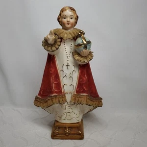 Antique Jesus Infant Of Prague Religious Catholic Statue Figurine Beautiful Face - Picture 1 of 9