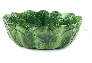Ceramiche Leonardo Majolica Foglia Green Leaf Oval Bowl 11" x 8" Vietri Italy - Picture 1 of 13