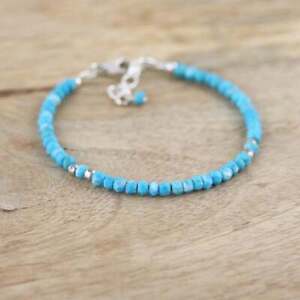 Magnificent Sleeping Beauty Turquoise 3mm+ Rondelle Faceted Gemstone Bracelet 7"