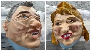Vintage Bill and Hillary Clinton Halloween Masks 0473 - Picture 1 of 14