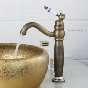 Bathroom Antique Brass 1 Hole/Handle Sink Vessel Faucet Mixer Tap 360° Swivel - Picture 1 of 12