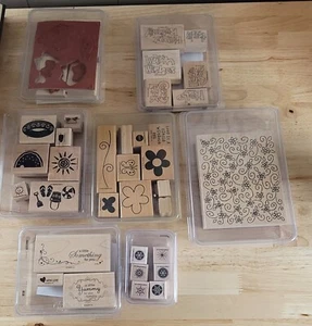 Stampin Up WOOD MOUNTED STAMPS SETS New & Used Lot of 7 Sets - Picture 1 of 15