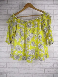 Seed Heritage womens top blouse yellow white black floral print 12 3/4 sleeve - Picture 1 of 9