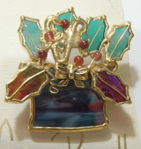 Vintage Kunst Buntglas goldgetaucht Weihnachtsbrosche von Connie Bennett 52640 - Bild 1 von 7