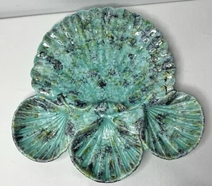 Vintage Serving Dish Platter Chip & Dip California Pot Clam Shell MCM Turquoise - Picture 1 of 3