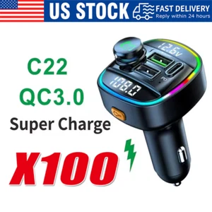 Bluetooth 5.0 Car Wireless FM Transmitter Adapter USB PD Charger AUX Hands LOT - Picture 1 of 25