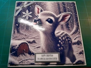 New Handmade Cute Doe Themed Christmas Card Size 8" X 8" - Picture 1 of 5