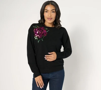 Isaac Mizrahi Live! Suéter Pullover Motivo Lentejuelas Pitch Negro 1X Nuevo Foto 1 de 2