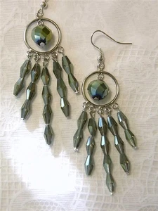 CYNTHIA LYNN "SPRING BLING" METALLIC GREEN & GLASS BEAD CHANDELIER EARRINGS - Picture 1 of 1