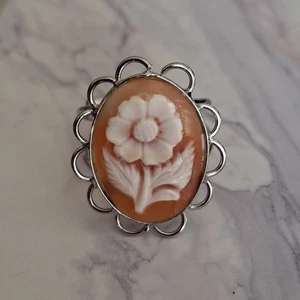 ANELLO CAMMEO FIORE  ARGENTO 925 PLACCATO ORO BIANCO 18 KT CONCHIGLIA NATURALE  - Foto 1 di 5