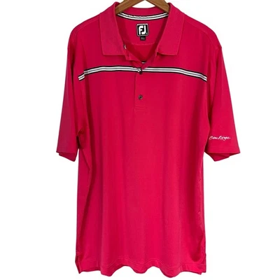 Camisa polo de golf FootJoy FJ para hombre calce atlético rosa a rayas Beau Rivage talla XXL Foto 1 de 4