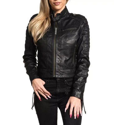 AFFLICTION Leather BLACKTAIL WOMEN'S JACKET Black Biker MMA - Image 1 of 4