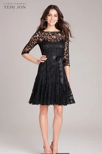 NEU MIT ETIKETT $ 500 RICKIE FREEMAN TERI JON SCHWARZ SPITZE ABENDKLEID GRÖSSE 20 - Bild 1 von 12