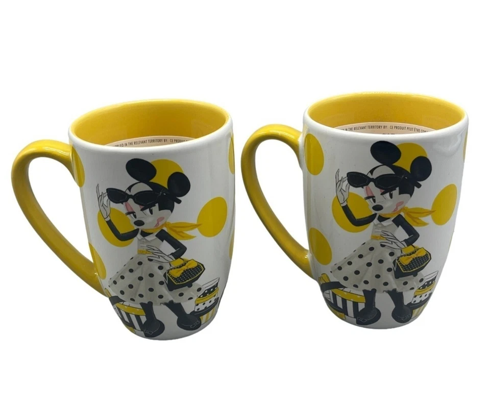 Набор из 2 кружек Disney Store Minnie Mouse с подписью Diva желтые кофейные чашки ЧИТАЙТЕ НОВЫЕ - Изображение 1 из 4