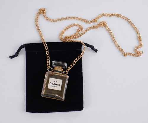 Collana catena mini bottiglia profumo Chanel n.5 originale con borsa