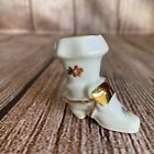 French Limoges Miniature White Porcelain Shoe Boot  Gilt Edges Painted Flowers