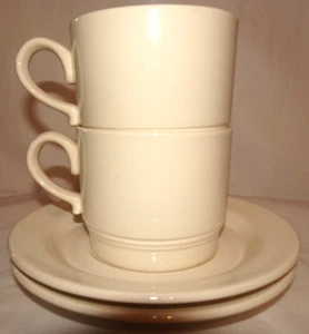 HOMER LAUGHLIN: 2 Cups Mugs & 2 Saucers Cream Colored 4 Pcs VGUC - Picture 1 of 6