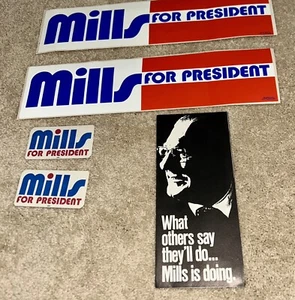 4-1972 WILBUR MILLS para Presidente PEGATINAS PARACHOQUES + Folleto Arca. Congresista - Imagen 1 de 10