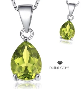 White gold finish natural peridot pear cut pendant necklace gift boxed freepost - Picture 1 of 7