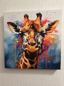 Billy The Colourful Giraffe On Canvas Wall Art - Picture 1 of 3