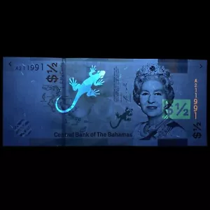 Banconota regina Elisabetta II dollaro delle Bahamas moneta carta moneta sotto arte UV - Foto 1 di 4