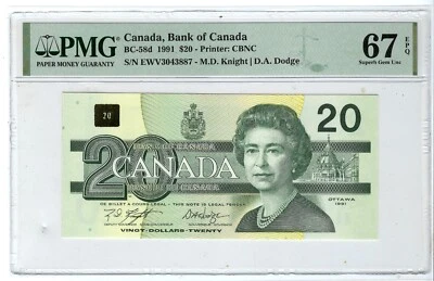 Canadá 1991 BC-58d - Billete de $20 PMG gema UNC 67 EPQ Foto 1 de 2